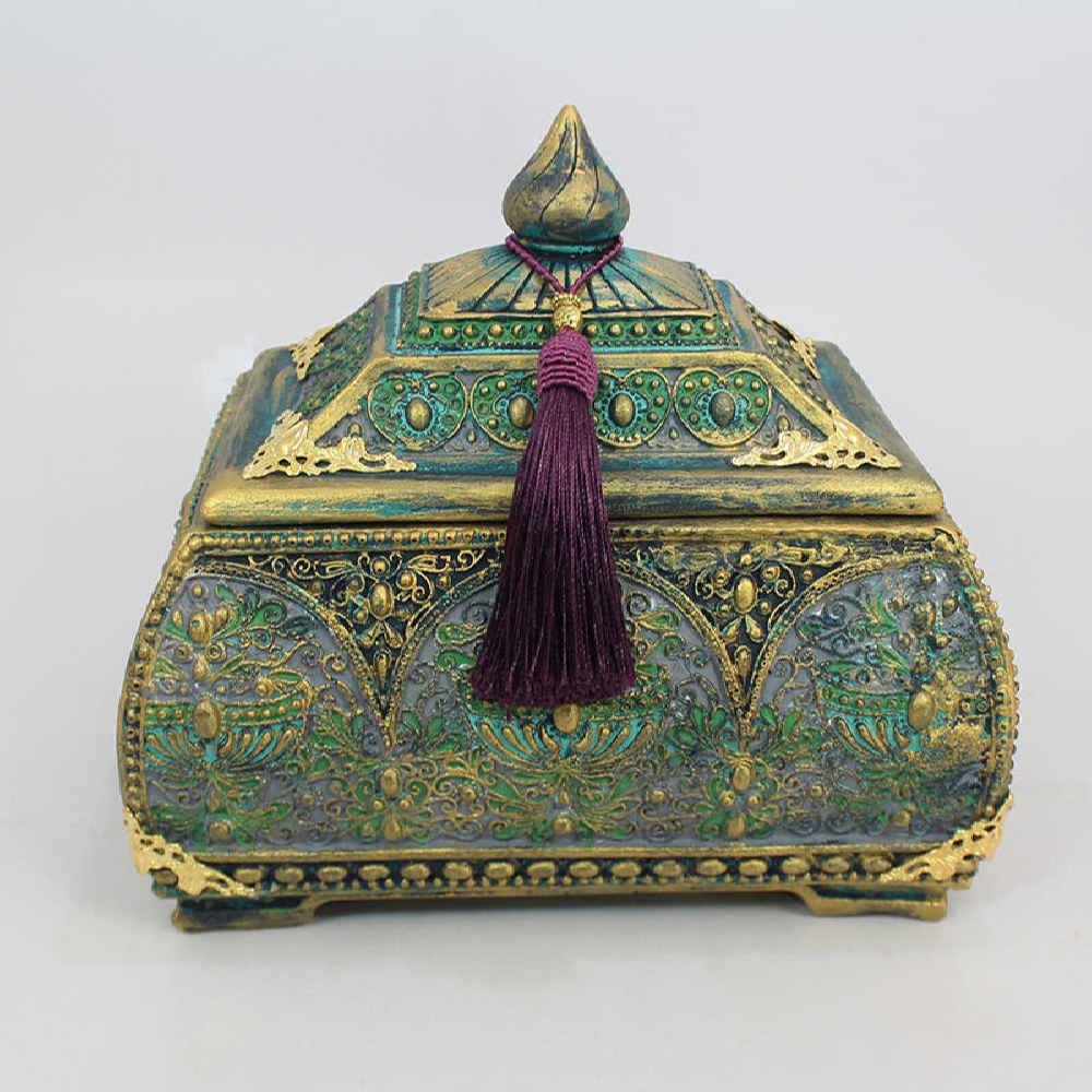 Polyester-Schmuckbox handgefertigt im grünen Vintage-Stil