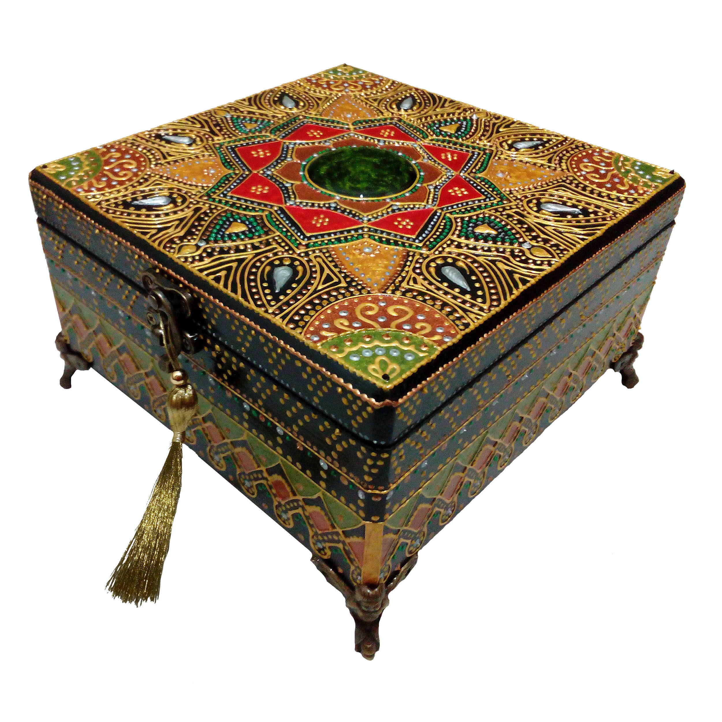Handgefertigte Holz-Schmuckbox mit Leder-Innenraum-Design