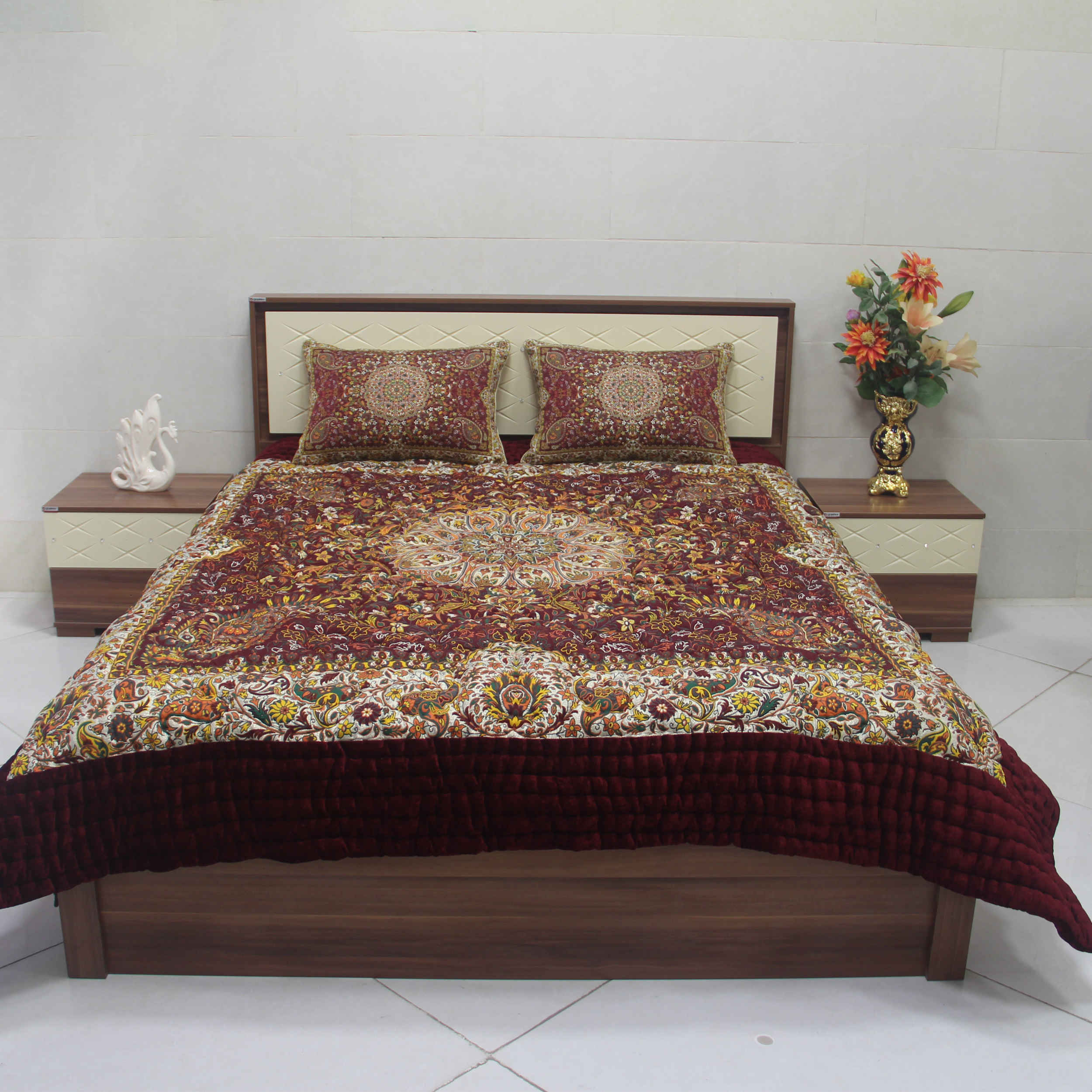 Persisches Bettüberwurf-Set – Orientalischer Stil, Doppelgröße mit Termeh-Stoff – Nazafarin