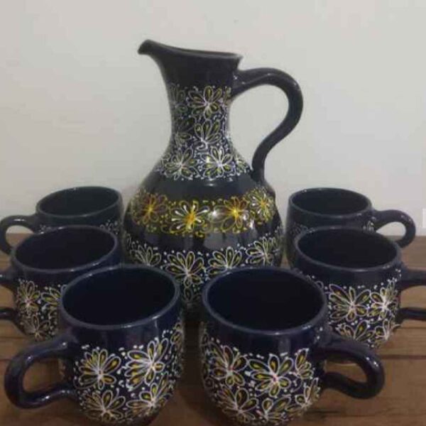 Set aus handgefertigter persischer Töpferkaraffe & Tassen Künstlerische Herrlichkeit
