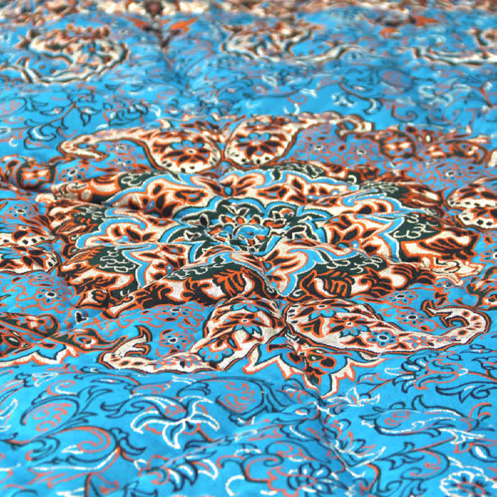 Persisches Bettüberwurf-Set – Orientalischer Stil, Doppelgröße mit Termeh-Stoff – Blau Kaveh