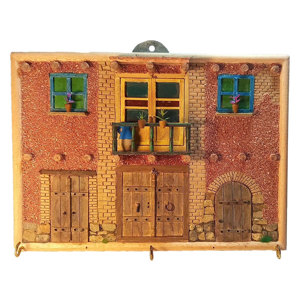 Handgefertigter persischer Holz-Wand-Schlüsselhalter im traditionellen Hausstil