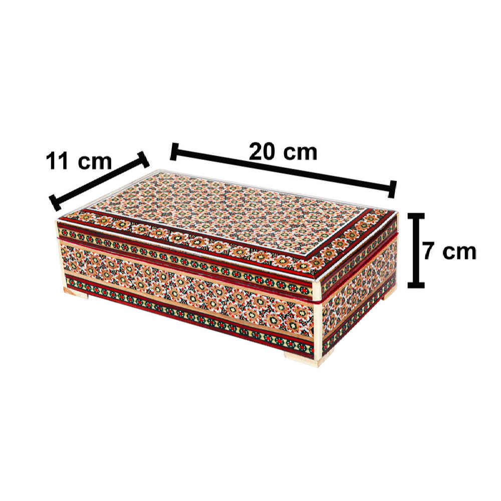 Handgefertigte Holz-Schmuckbox mit dekorativem persischen Khatam-Design