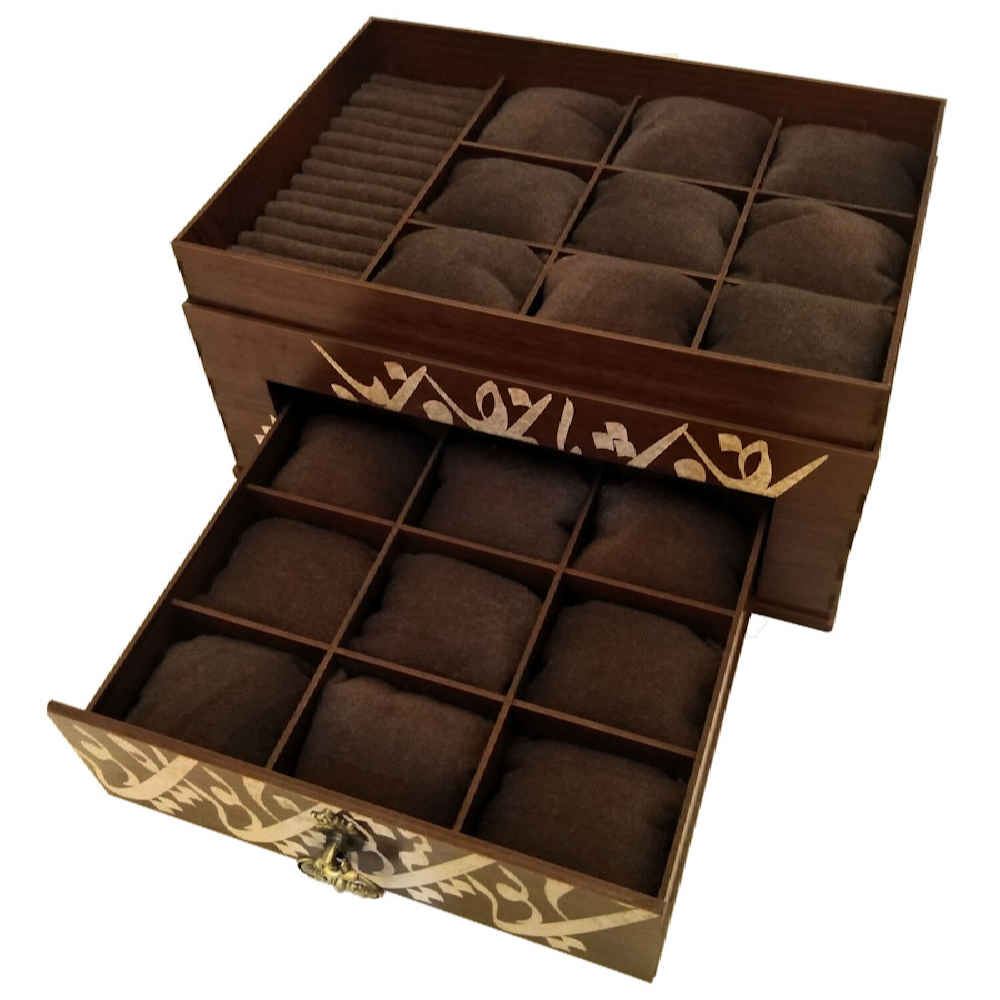 2-stöckige Holz-Uhrenbox mit persischer Kalligraphie