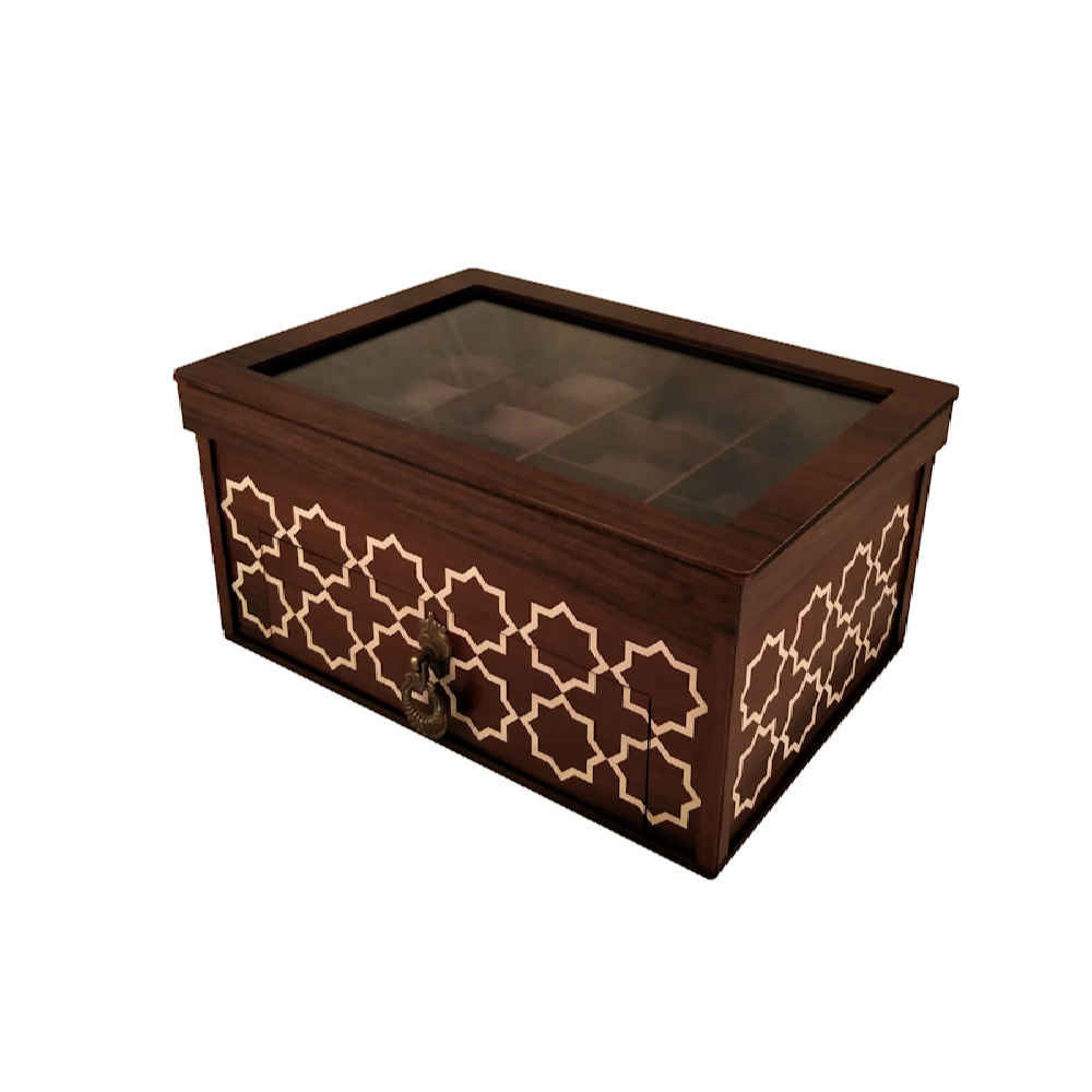 2-stöckige Holz-Uhrenbox mit geometrischem Design - 21 Fächer
