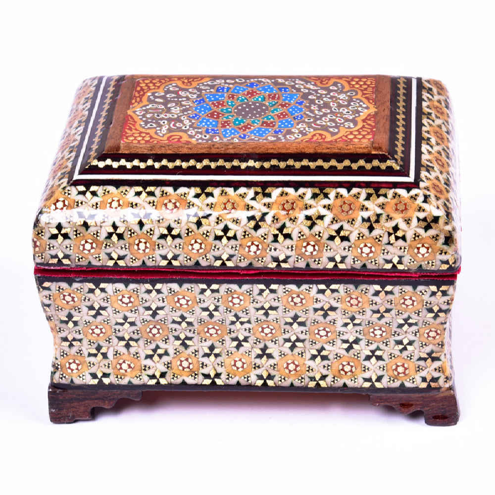 Handgefertigte Holz-Schmuckbox mit persischem Khatam-Blumen-Design