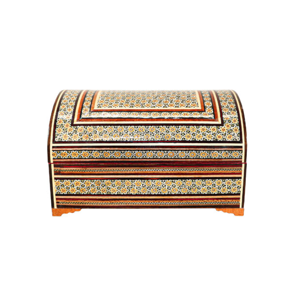 Handgefertigte Holz-Schmuckbox mit persischem Khatam-Sandough-Design