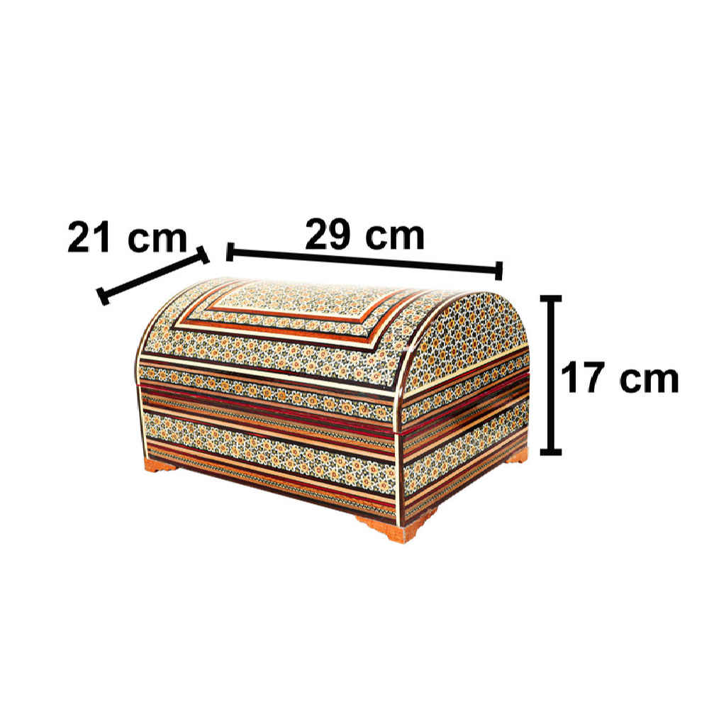 Handgefertigte Holz-Schmuckbox mit persischem Khatam-Sandough-Design