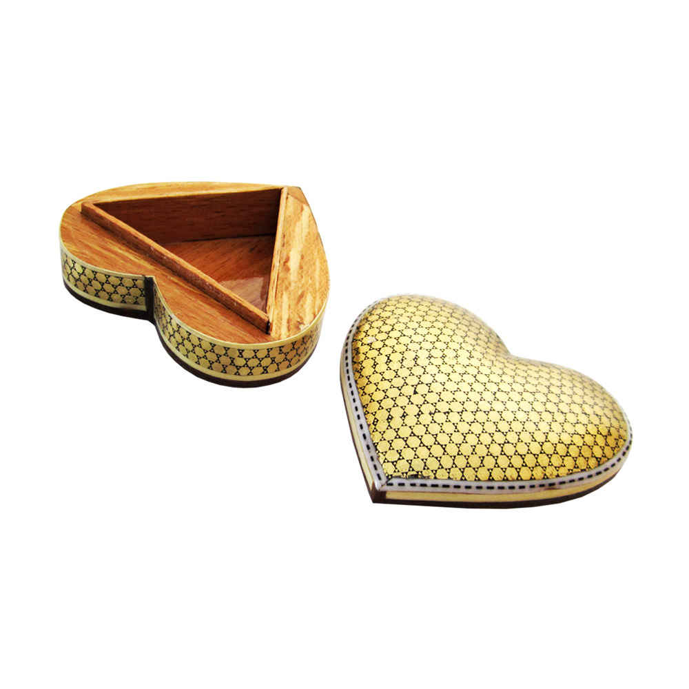 Handgefertigte Holz-Schmuckbox mit persischem Khatam-Herzstil