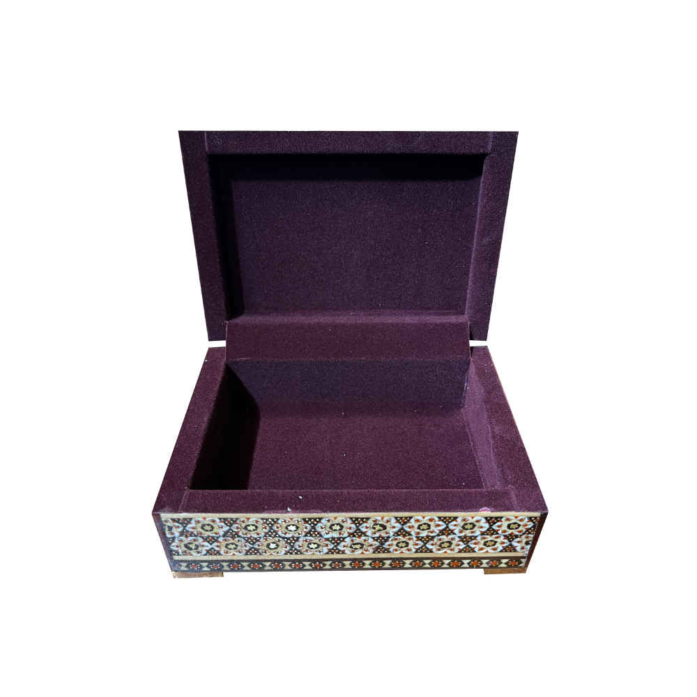 Handgefertigte Holz-Schmuckbox mit persischem Khatam-Blau-Blumen-Design