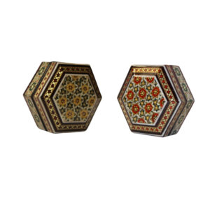Handgefertigte Holz-Schmuckbox mit persischem Khatam-Blumen-Design (x2)