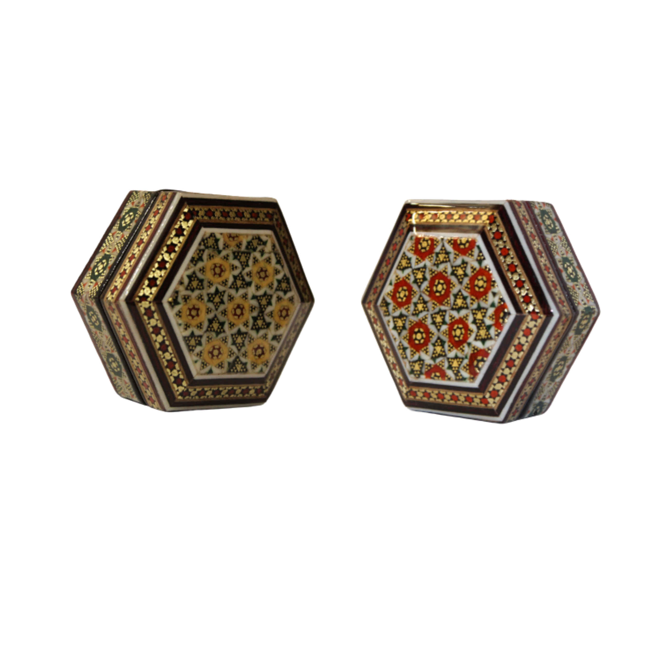 Handgefertigte Holz-Schmuckbox mit persischem Khatam-Blumen-Design (x2)