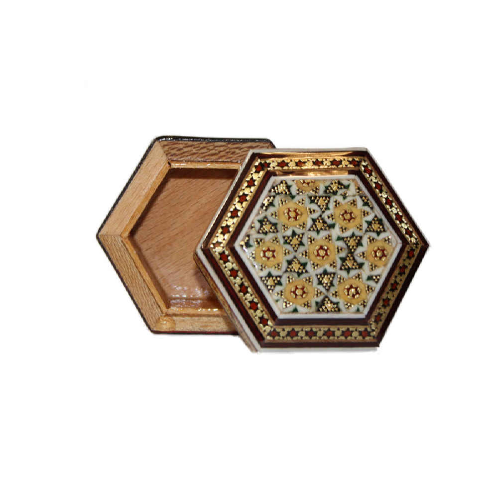 Handgefertigte Holz-Schmuckbox mit persischem Khatam-Blumen-Design (x2)