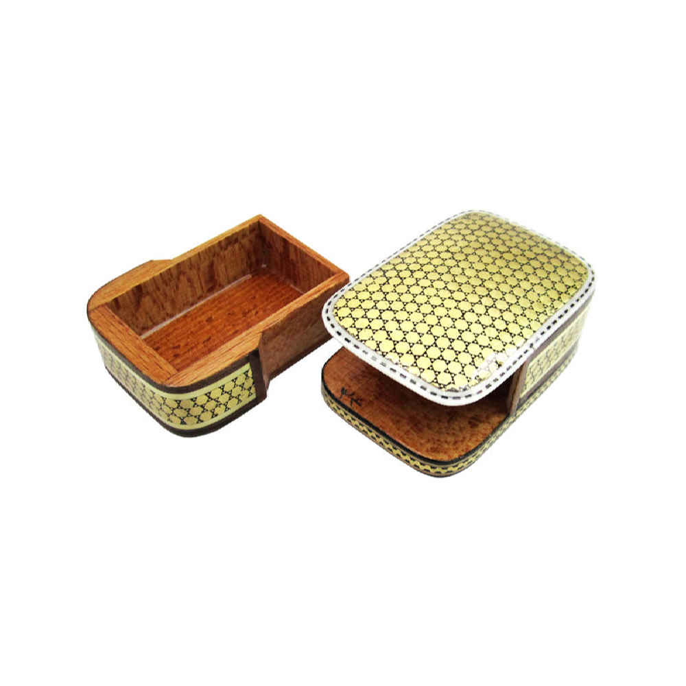 Handgefertigte Holz-Schmuckbox mit persischem Khatam-Gelb-Design