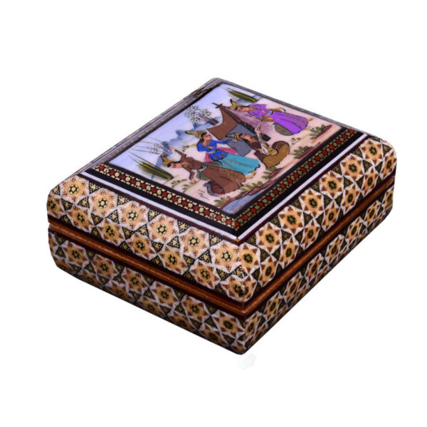 Handgefertigte Holz-Schmuckbox mit persischem Khatam-Menschen-Muster