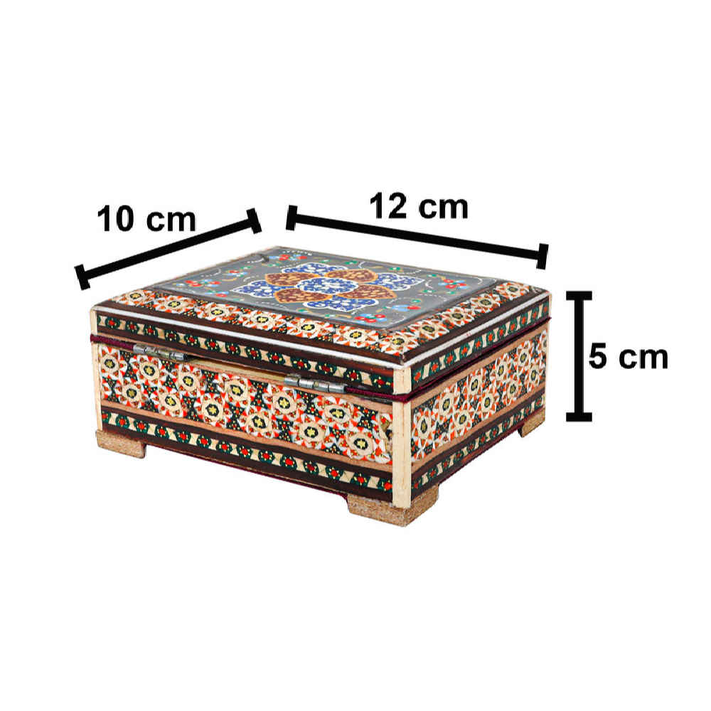 Handgefertigte persische Holz-Schmuckbox mit Khatam-Blumen