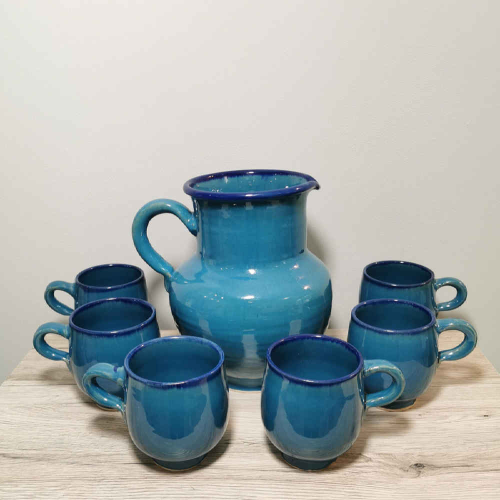 Set aus handgefertigter persischer Töpferkaraffe & Tassen Elizabeth