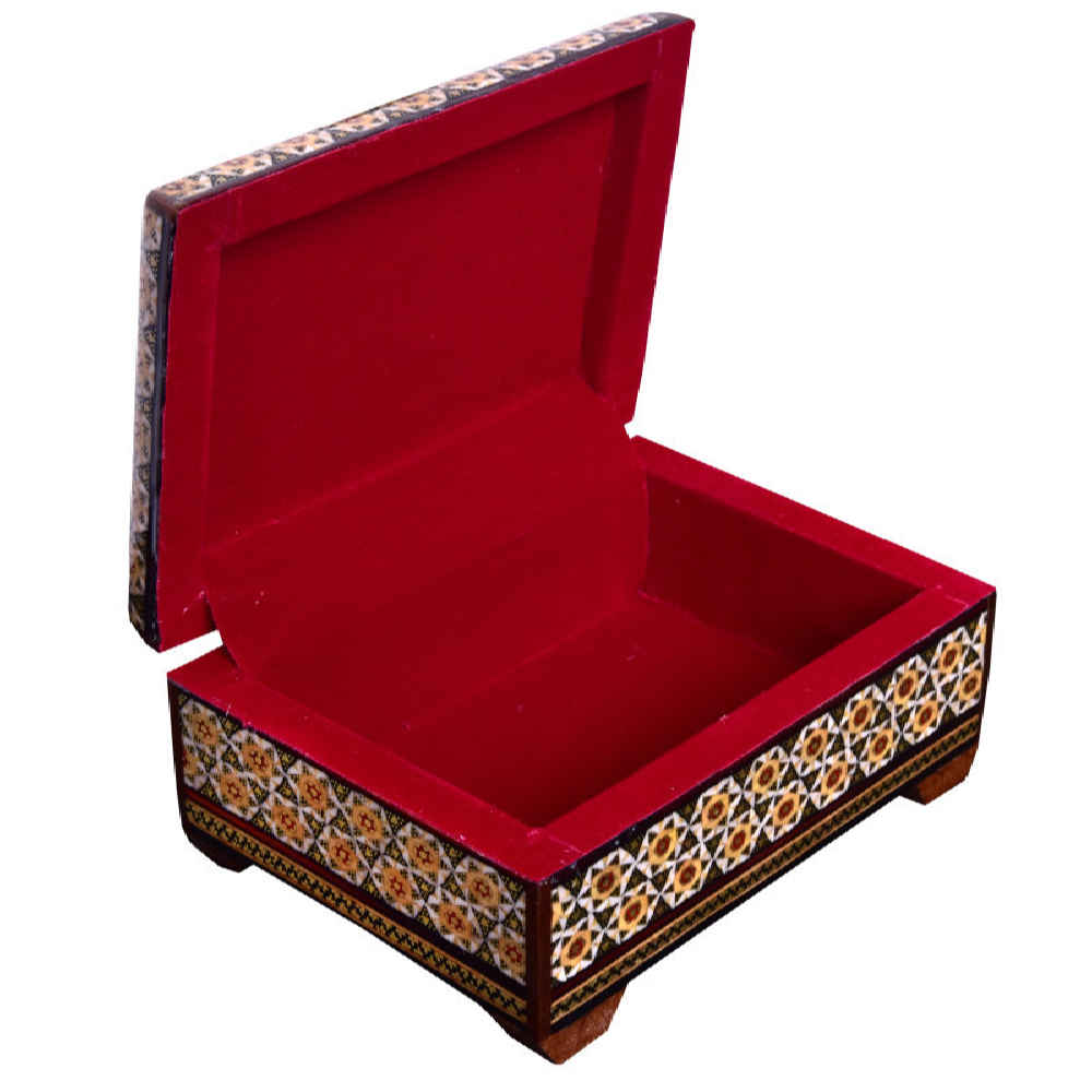 Handgefertigte Holz-Schmuckbox mit persischem Khatam-Feryal-Design