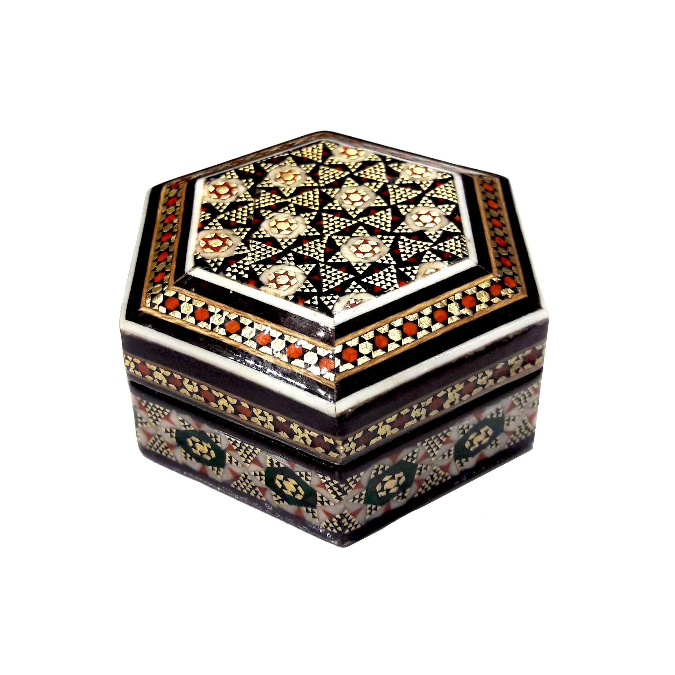 Handgefertigte Holz-Schmuckbox mit persischem Khatam-Sterne-Design