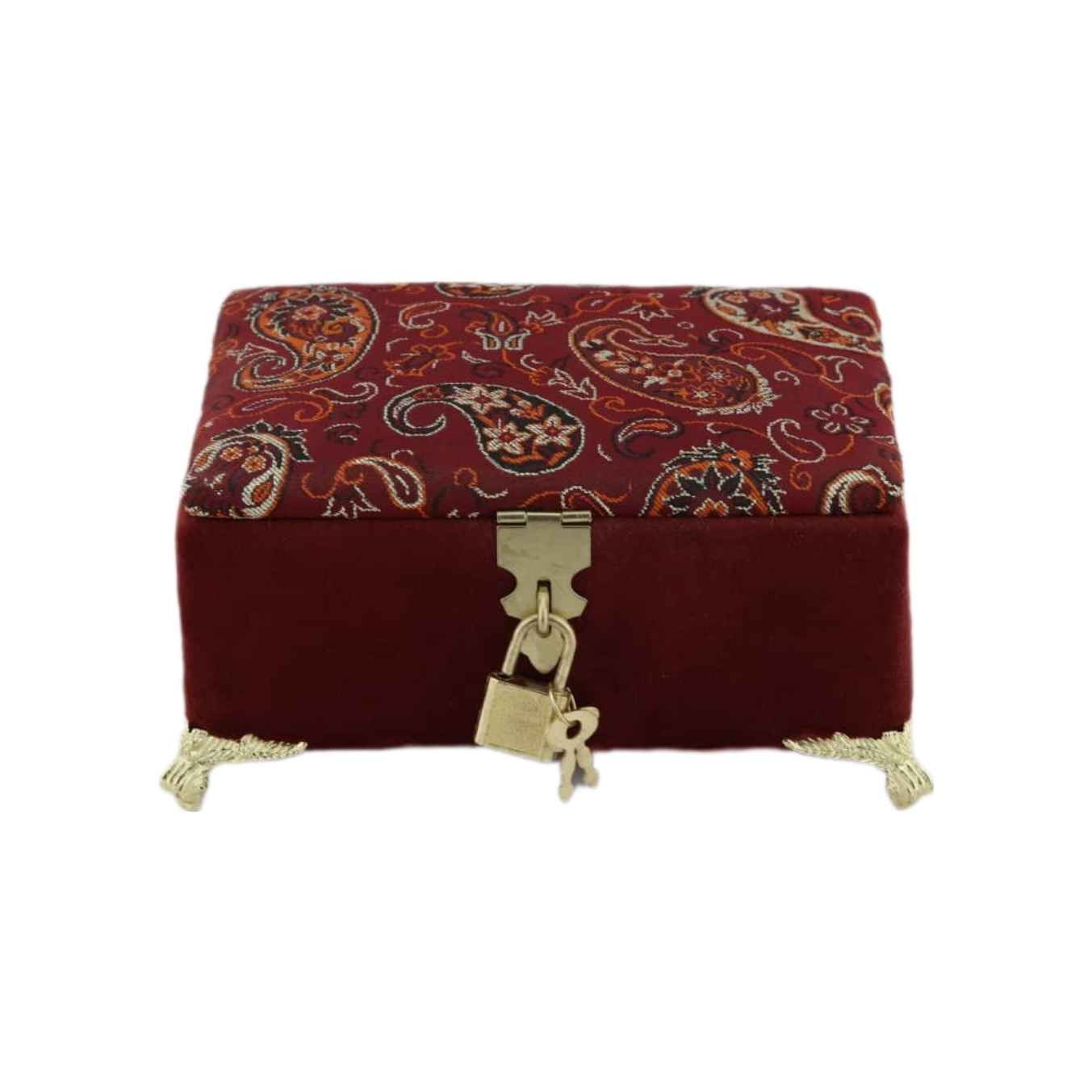 Handgefertigte Holz-Schmuckbox mit Samt-Paisley-Stoff