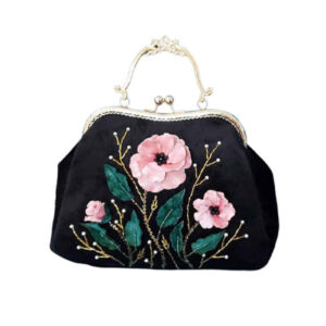 Bandstickerei Clutch Handtasche – Samt mit Blumen Perlendetail