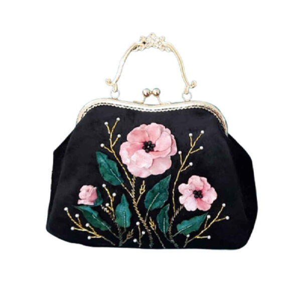 Bandstickerei Clutch Handtasche - Samt mit Blumen Perlendetail