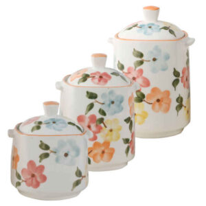 Keramik-Aufbewahrungsglas – Stilvolle Aufbewahrung für Kaffee, Tee & mehr, Blumenmuster (3x)