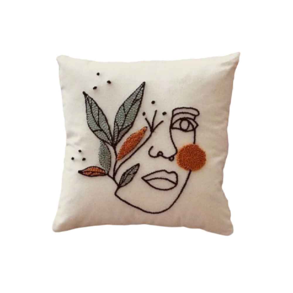Punch-Needle-Kissenbezug – Besticktes Gesicht Design