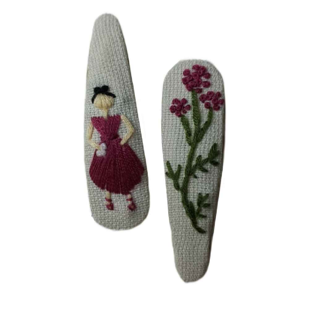 Besticktes Snap-Haarspangen-Set mit Handgefertigtem Mädchen-Design