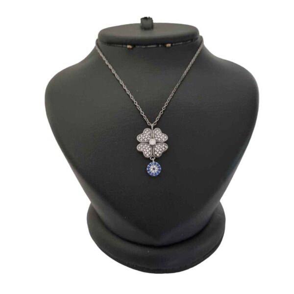 Silberhalskette mit Evil Eye Thema Kleeblatt