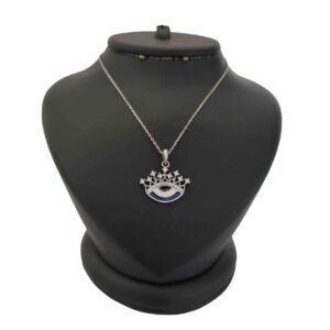Silberhalskette mit Evil Eye Thema Krone
