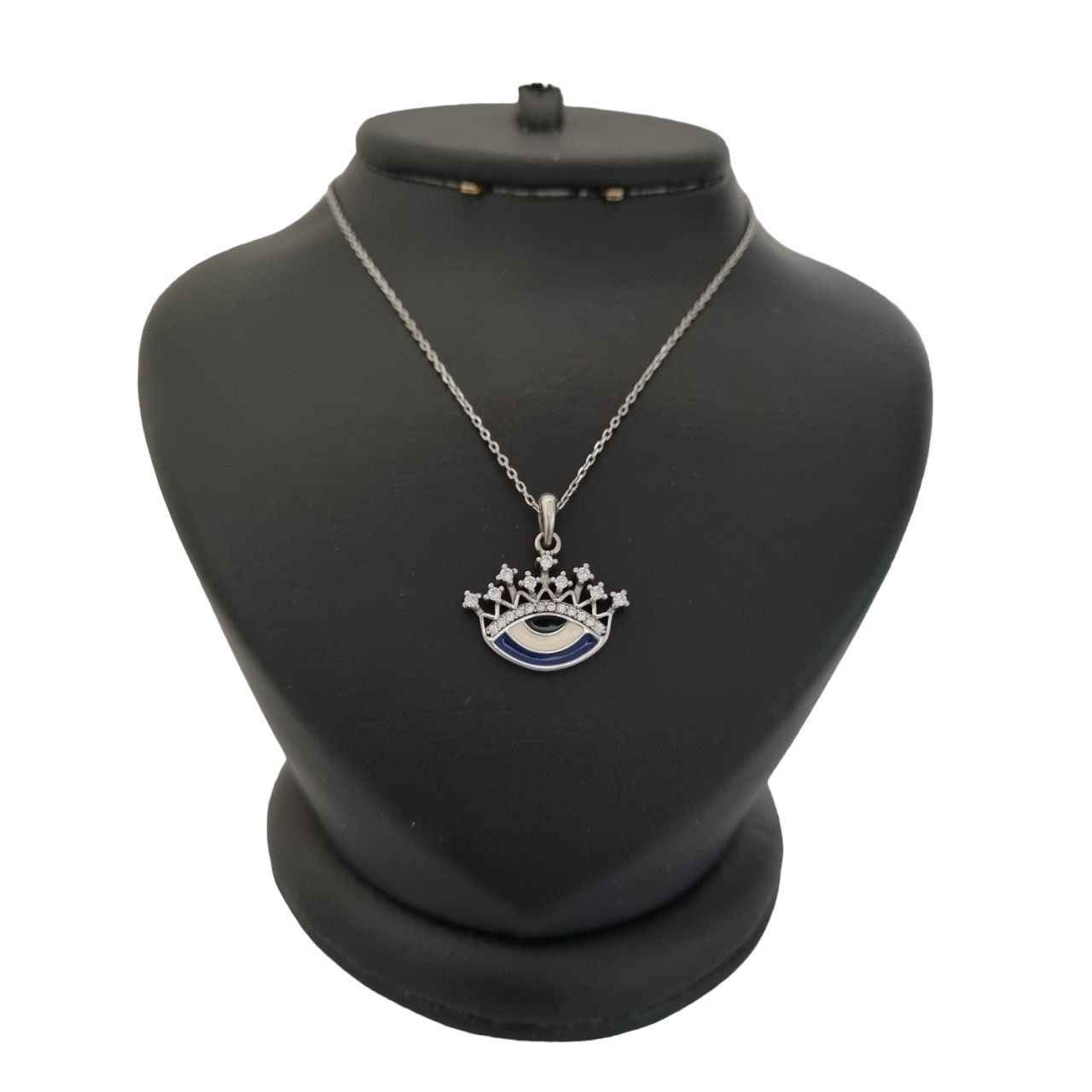 Silberhalskette mit Evil Eye Thema Krone