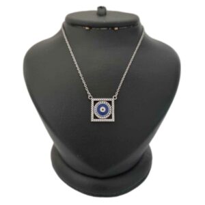 Silberhalskette mit Evil Eye Thema Quadrat