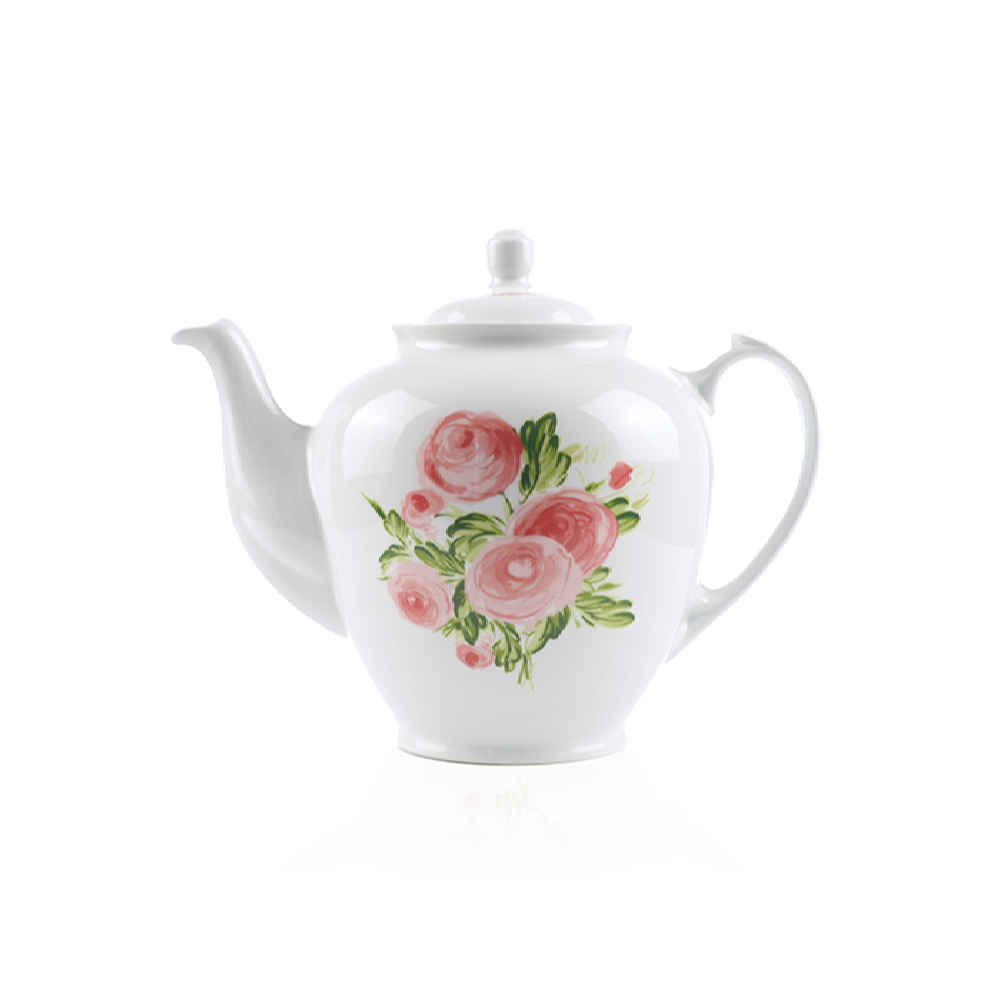 Porzellan-Servier-Teekanne in Weiß mit Blumen-Design Elena