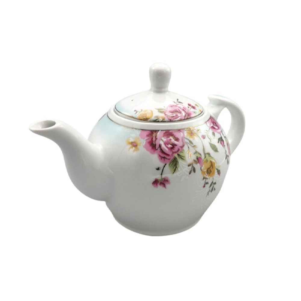 Porzellan-Servier-Teekanne in Weiß mit Blumen-Design Kamelia