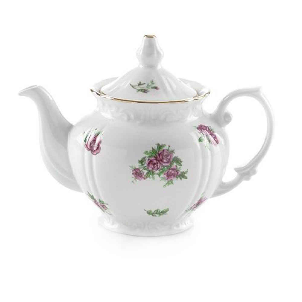 Porzellan-Servier-Teekanne in Weiß mit floralem Motiv Razieh