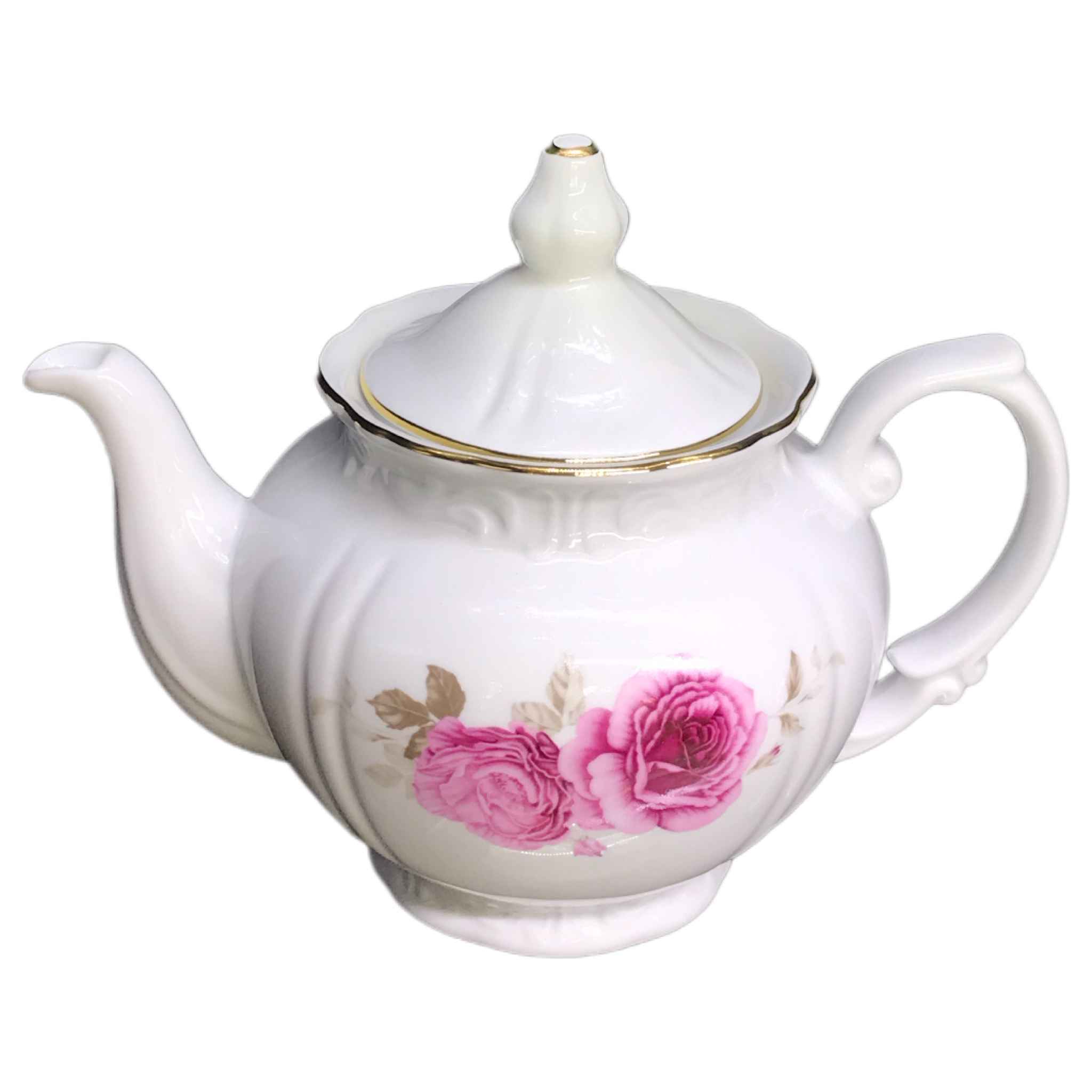 Porzellan-Servier-Teekanne in Weiß mit floralem Motiv Rosaline