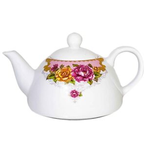 Porzellan-Servier-Teekanne in Weiß mit floralem Motiv Rosita
