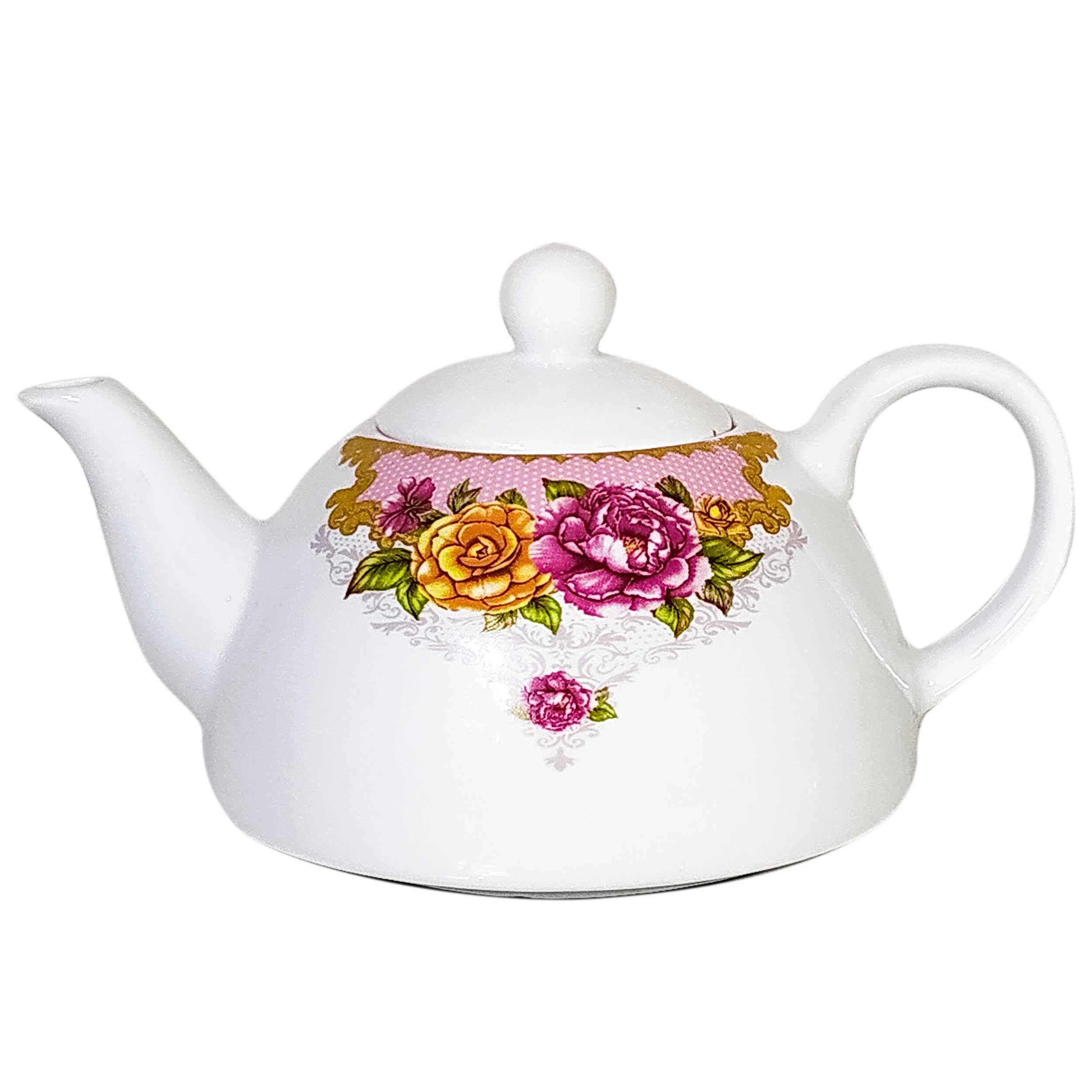 Porzellan-Servier-Teekanne in Weiß mit floralem Motiv Rosita