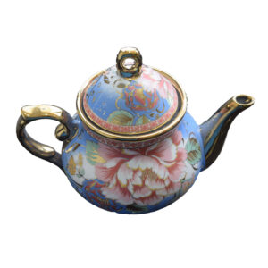 Porzellan-Servier-Teekanne im Retro-Thema mit blauem und goldenem Blumen-Design