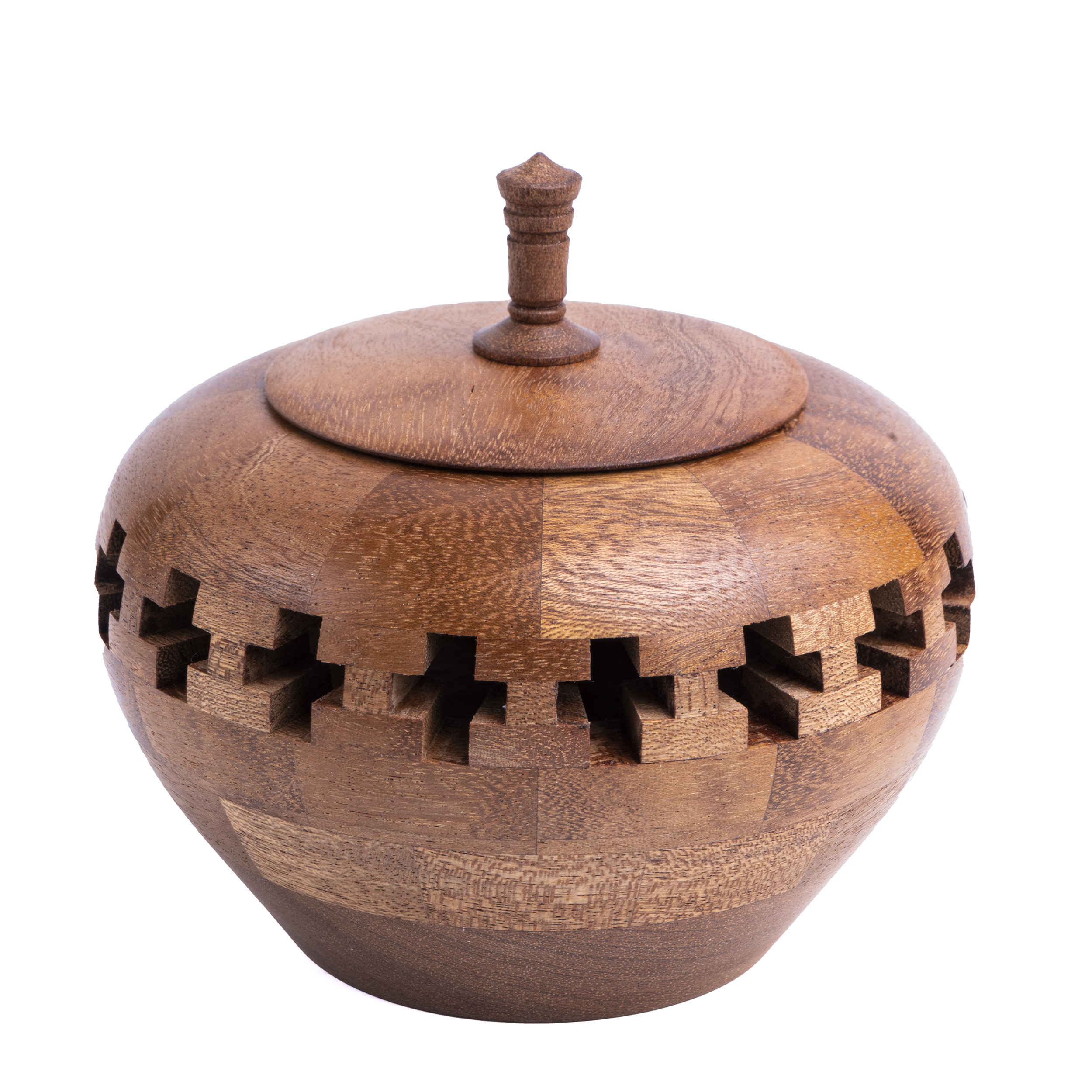 Handgefertigte Holz-Zuckerschale mit Deckel - Rustikaler Stil Alborz