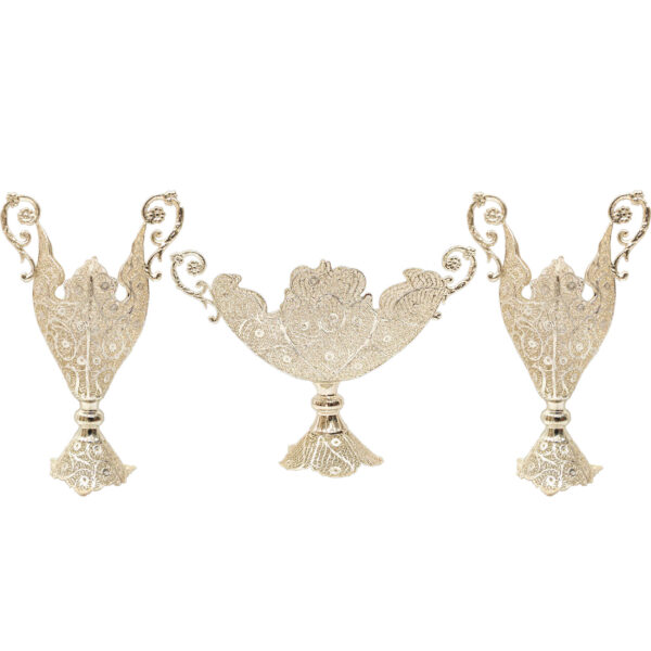 Dekorative Persische Filigran-Vasen & Schale mit Silberbeschichtung