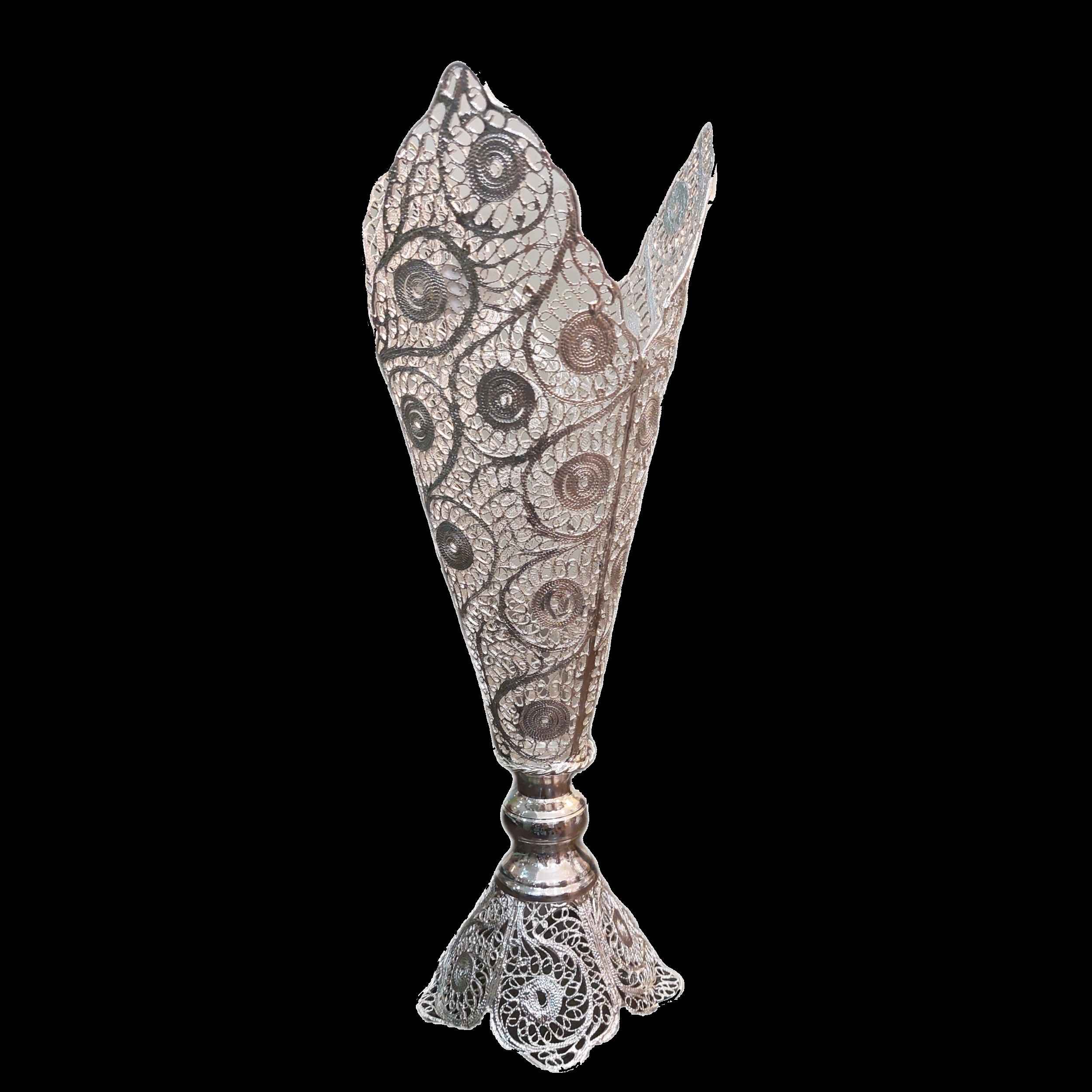 Dekorative persische Silberbeschichtete Filigranvase Trompete Farnaz