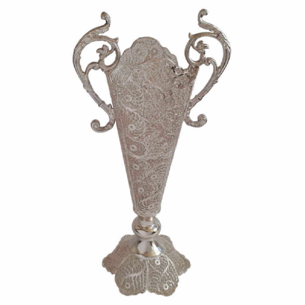 Dekorative Persische Filigran-Vase mit Silberbeschichtung, Trompete Jami