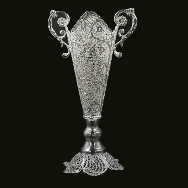 Dekorative persische Silberbeschichtete Filigranvase Trompete Mahsa