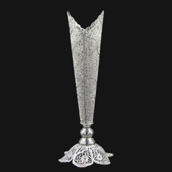 Dekorative persische Silberbeschichtete Filigranvase Trompete Malileh