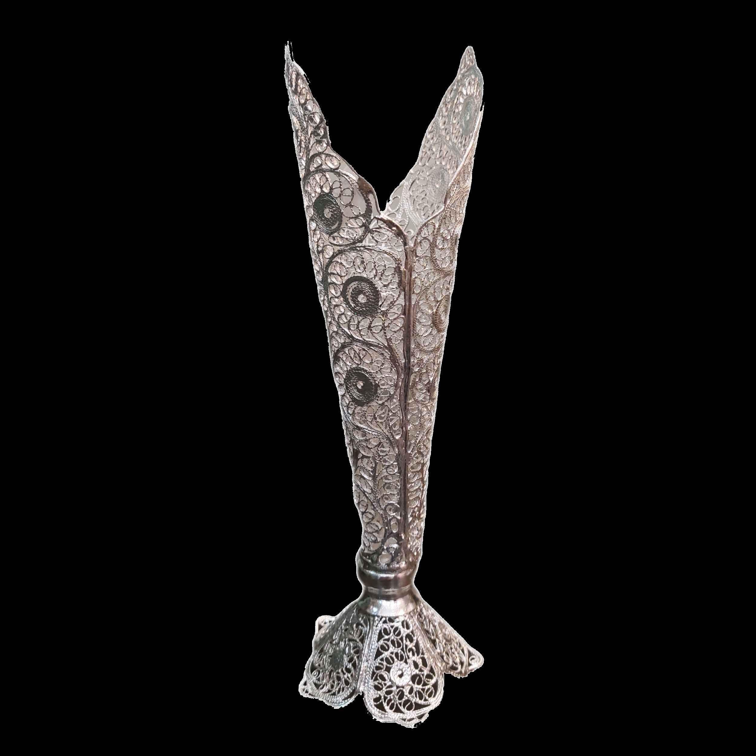 Dekorative persische Silberbeschichtete Filigranvase Trompete Moshaki