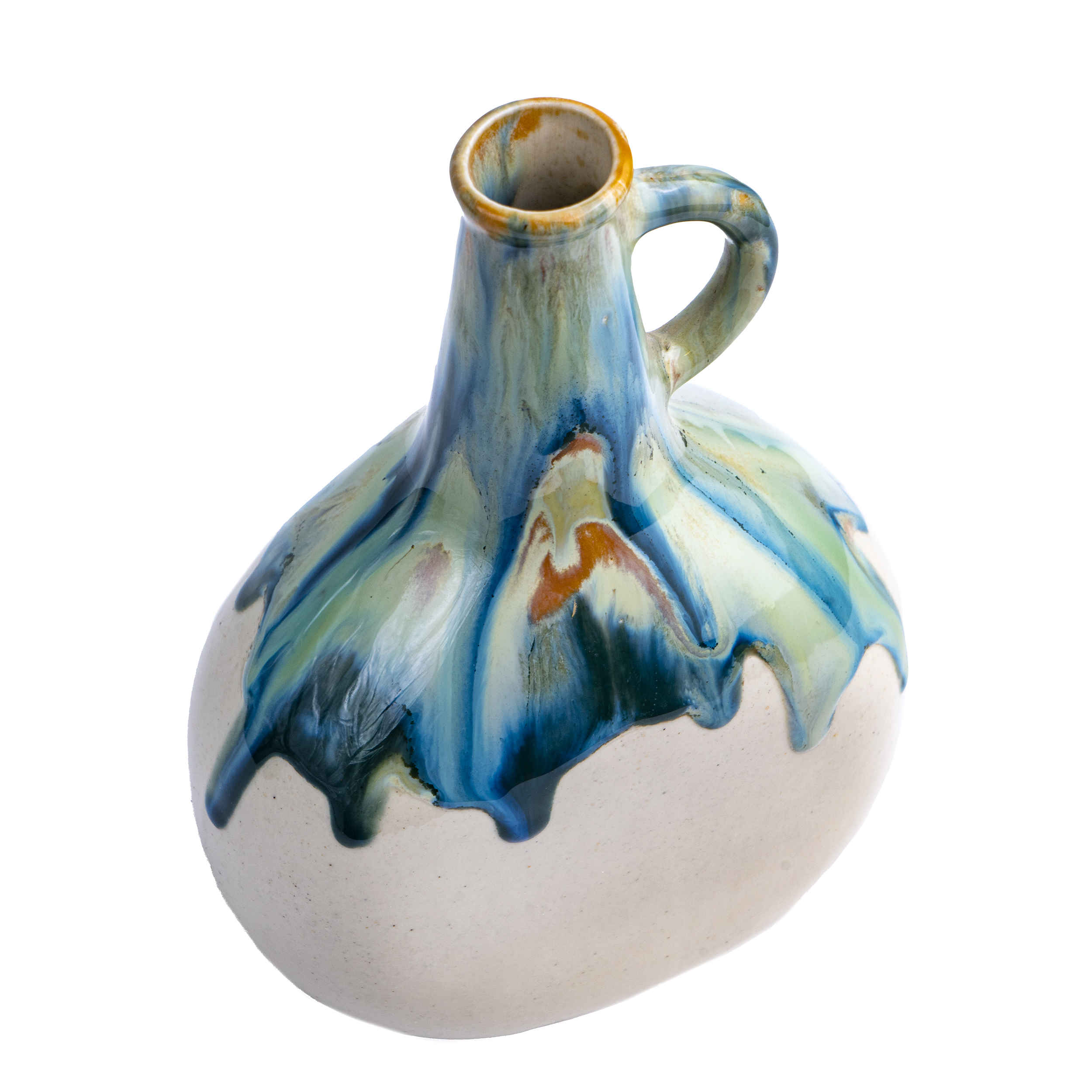 Handgemachte Keramik-Knospenvase mit Tropfen-Glasur und Henkel, ideal für das Wohnzimmer