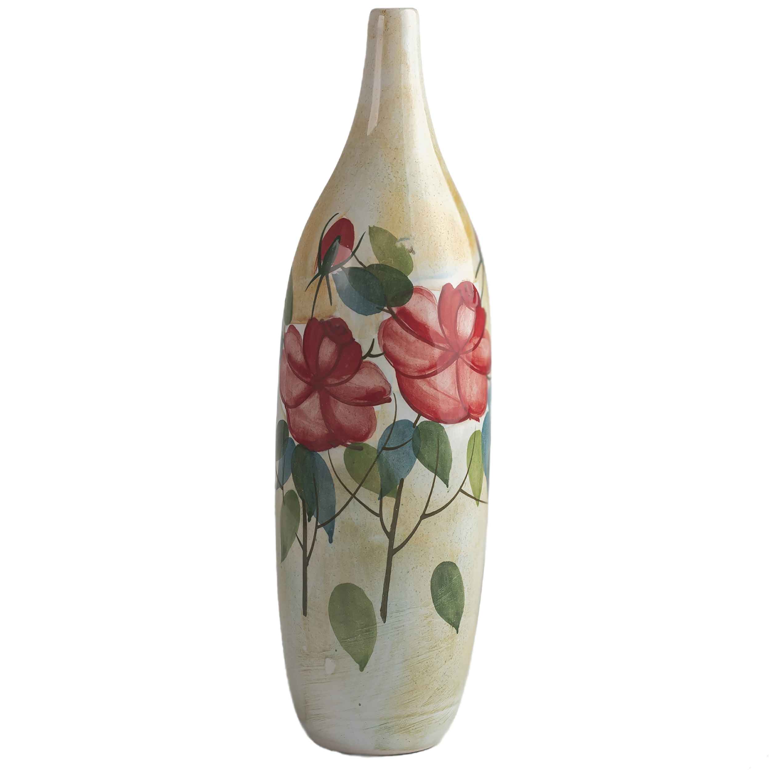 Handgefertigte dekorative Keramik-Knospenvase, handgemalt mit Blumenmuster