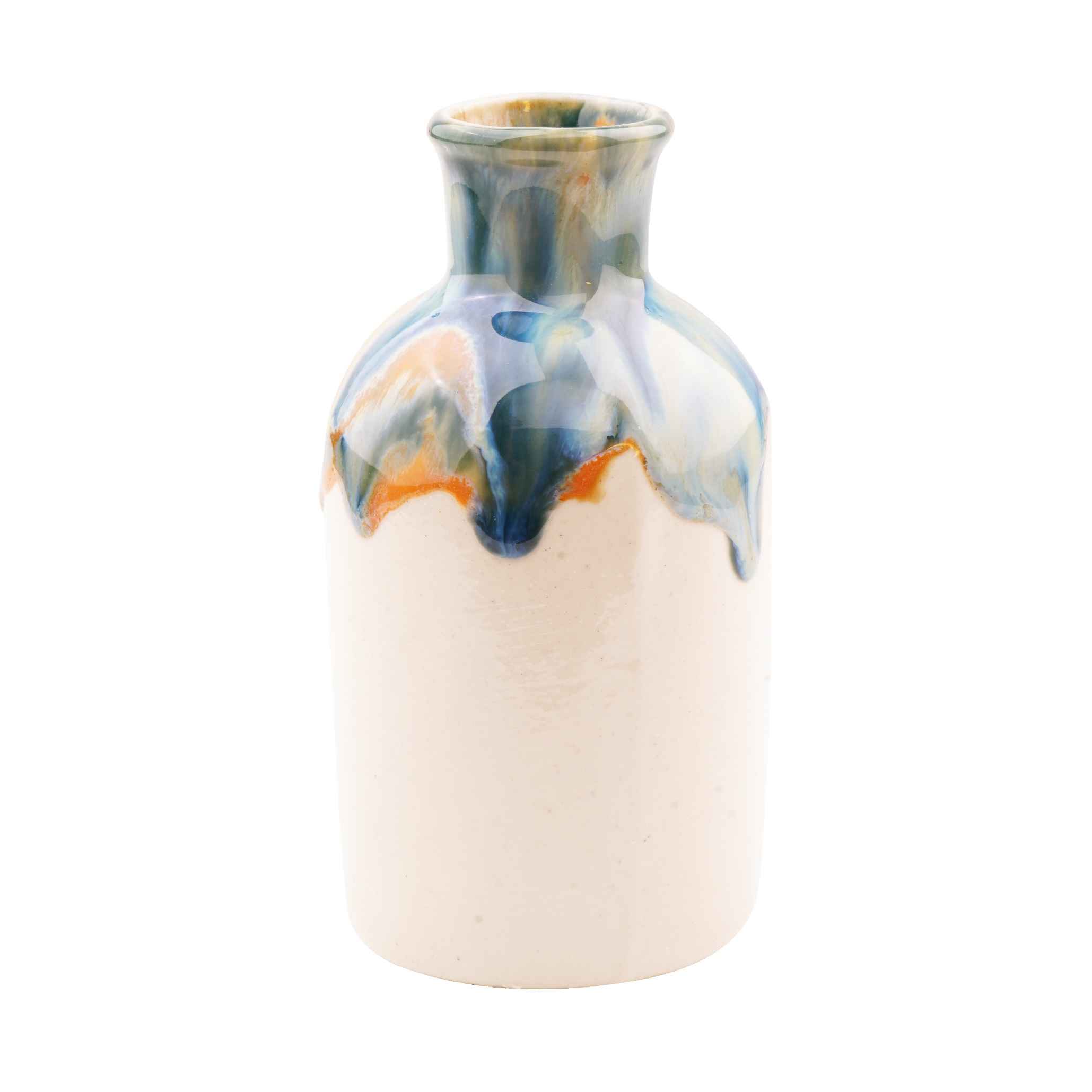 Handgefertigte dekorative Keramik-Knospenvase mit Tropfen-Glasur-Design, Modell Taranom